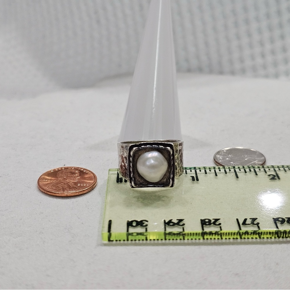 Silpada Rustic 925 Hammered Silver Pearl Ring Size 6 - Picture 7 of 15
